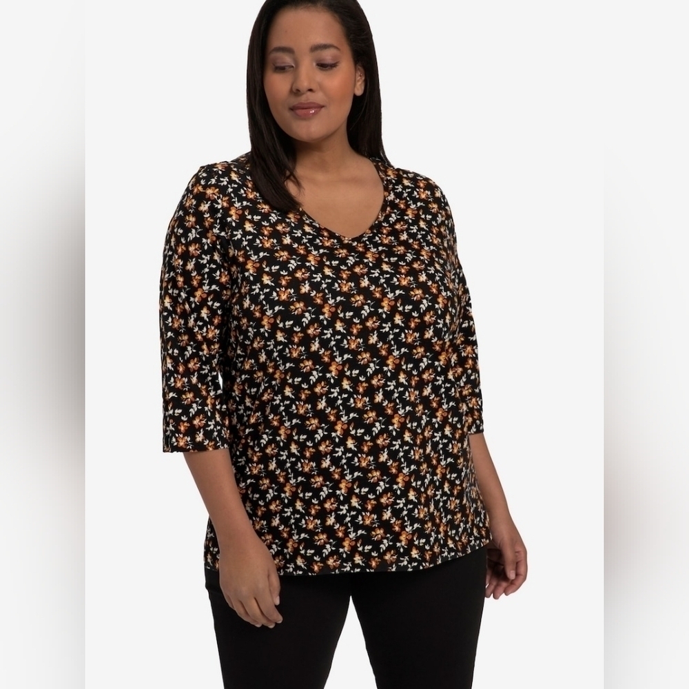 Ulla Popken Floral Three Quarter Blouse